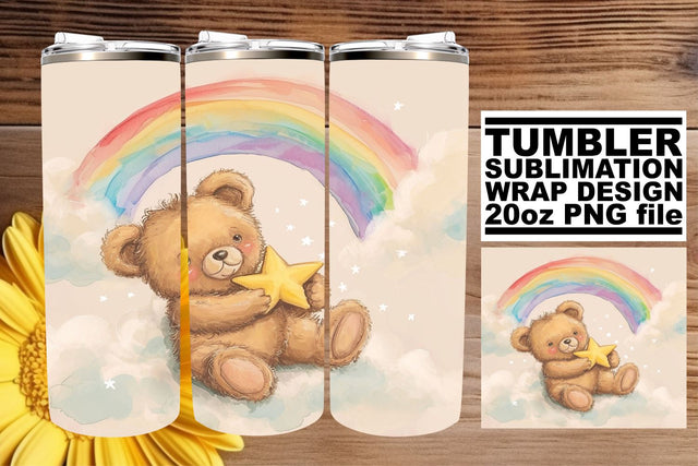 Sublimation Tumbler Wrap with Nursery Watercolor Bears - Vibrant Art Sublimation afrosvg 