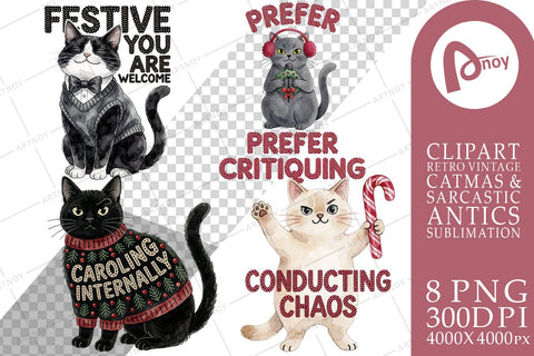 Sublimation Ugly Sweater Judgmental Cat Choir Sublimation artnoy 