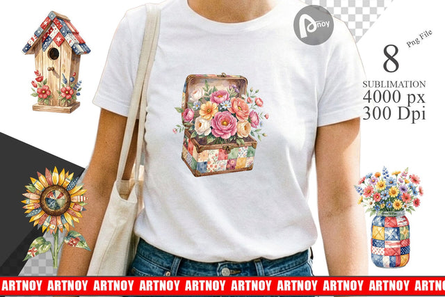 Sublimation USA Quilted Floral Bunting Watercolor Sublimation artnoy 