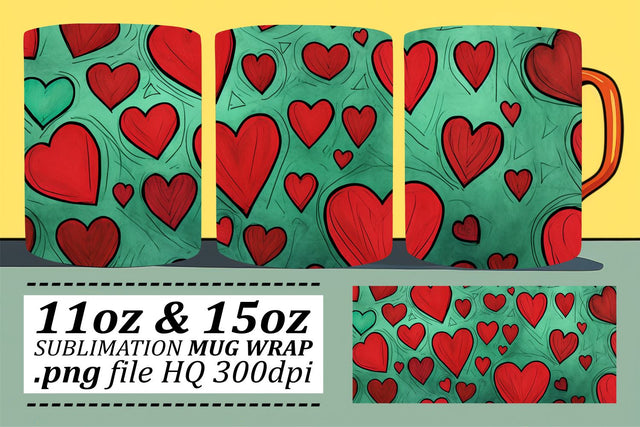 Sublimation Valentines Love Mug Wrap - Heart Design 11oz 15oz Sublimation afrosvg 
