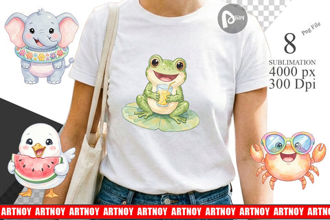 Sublimation Vibrant Summer Animals Watercolor Sublimation artnoy 