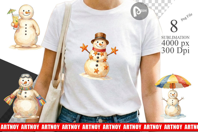 Sublimation Vintage Beach Sand Snowman Watercolor Sublimation artnoy 