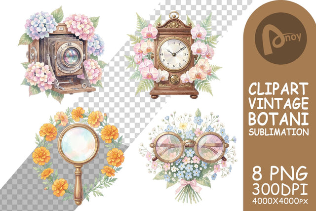 Sublimation Vintage Camera And Floral Watercolor Sublimation artnoy 