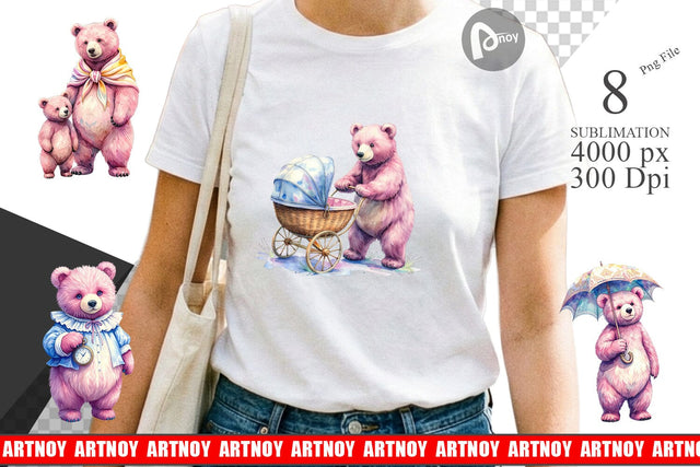 Sublimation Vintage Mama Bear Watercolor Sublimation artnoy 