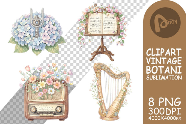 Sublimation Vintage Music And Floral Watercolor Sublimation artnoy 