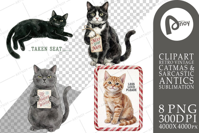 Sublimation Vintage Postcard Catmas Greetings Sublimation artnoy 