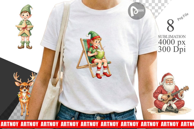 Sublimation Vintage Surfing Santa Watercolor Sublimation artnoy 