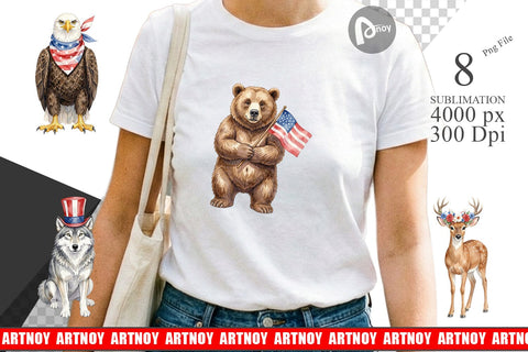 Sublimation Watercolor American Wildlife Patriotic Sublimation artnoy 