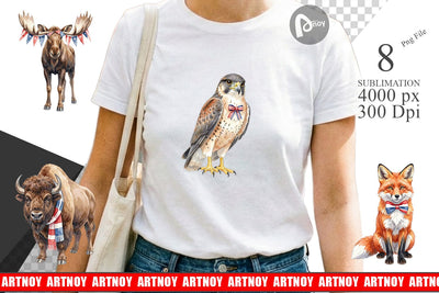 Sublimation Watercolor American Wildlife Patriotic Sublimation artnoy 
