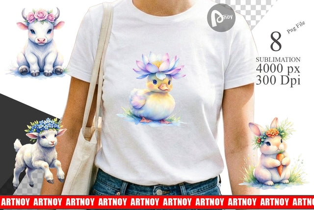 Sublimation Watercolor Baby Farm Animal Nursery Art Sublimation artnoy 