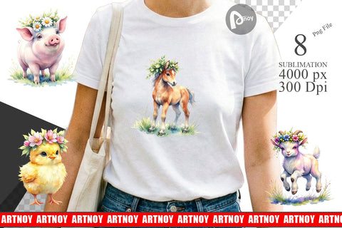 Sublimation Watercolor Baby Farm Animal Nursery Art Sublimation artnoy 