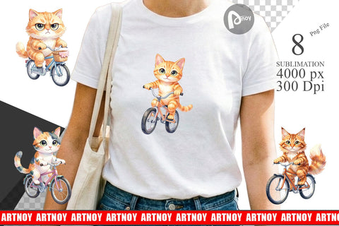 Sublimation Watercolor Big Eye Cat Cyclist Art Sublimation artnoy 