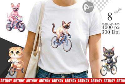 Sublimation Watercolor Big Eye Cat Cyclist Art Sublimation artnoy 