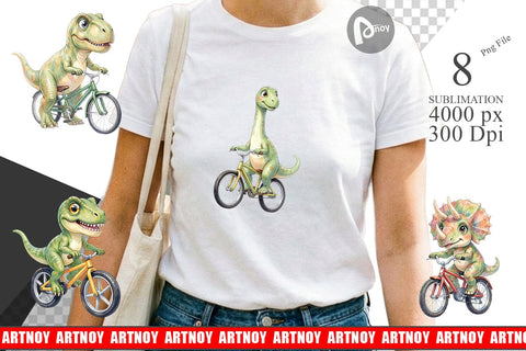 Sublimation Watercolor Big Eye Dinosaur Biking Art Sublimation artnoy 