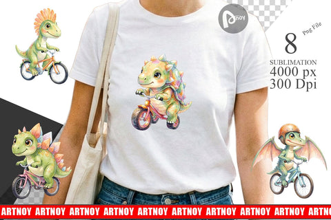Sublimation Watercolor Big Eye Dinosaur Biking Art Sublimation artnoy 