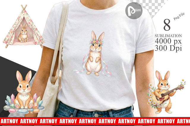 Sublimation Watercolor Boho Chic Easter Bunny Sublimation artnoy 