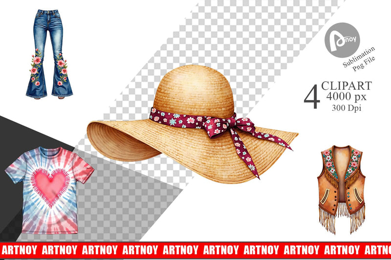 Sublimation Watercolor Boho Spring Fashion 70s Accessories & Attire Sublimation artnoy 