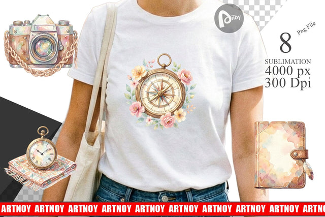 Sublimation Watercolor Boho Vintage Travel Ephemera Sublimation artnoy 