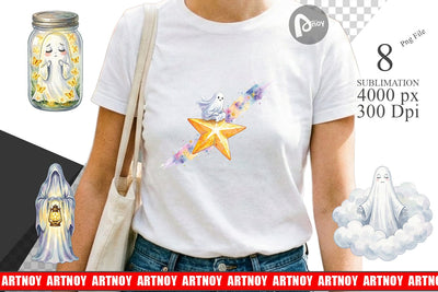 Sublimation Watercolor Celestial Dreaming Moon Ghost Sublimation artnoy 