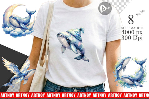 Sublimation Watercolor Celestial Whale Moon Star Sublimation artnoy 