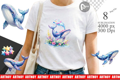 Sublimation Watercolor Celestial Whale Moon Star Sublimation artnoy 