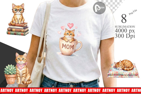 Sublimation Watercolor Cozy Cat Mom Lifestyle Art Sublimation artnoy 