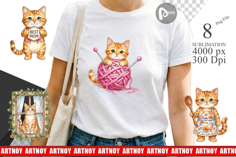 Sublimation Watercolor Cozy Cat Mom Lifestyle Art Sublimation artnoy 