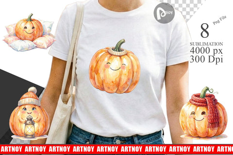 Sublimation Watercolor Cozy Fall Lifestyle Pumpkin Sublimation artnoy 