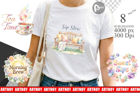 Sublimation Watercolor Cozy Garden Tea Quotes Sublimation artnoy 