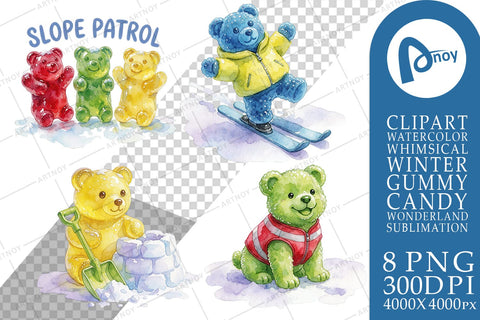 Sublimation Watercolor Cozy Gummy Bear Ski Patrol Sublimation artnoy 