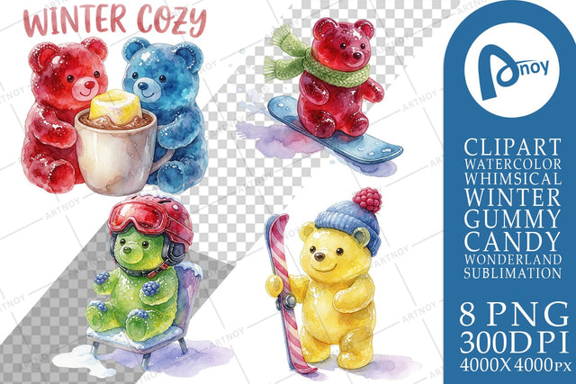 Sublimation Watercolor Cozy Gummy Bear Ski Patrol Sublimation artnoy 