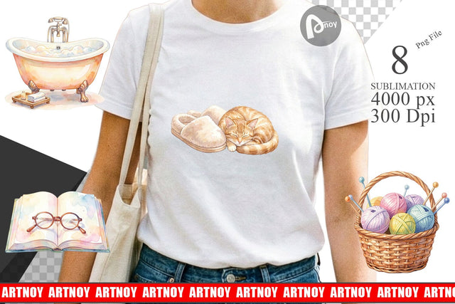 Sublimation Watercolor Cozy Mom Relaxation Art Sublimation artnoy 