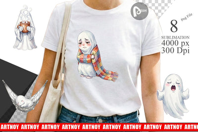 Sublimation Watercolor Cozy Nightcap Sleepy Ghost Sublimation artnoy 