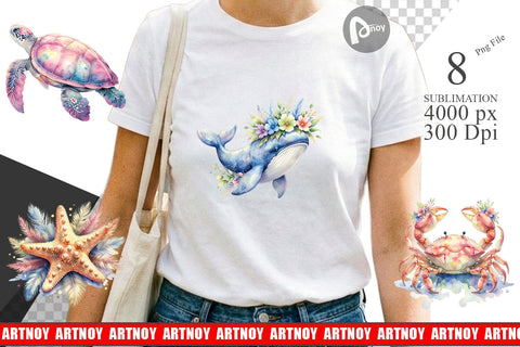 Sublimation Watercolor Cute Baby Ocean Animals Sublimation artnoy 