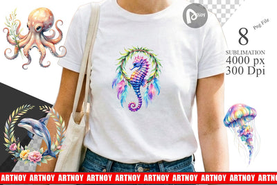 Sublimation Watercolor Cute Baby Ocean Animals Sublimation artnoy 