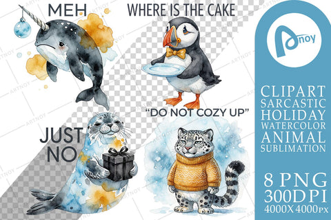 Sublimation Watercolor Cynical Chilled-Out Arctic Animals Sublimation artnoy 