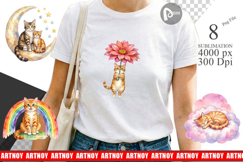 Sublimation Watercolor Dreamy Mother Cat Sky Art Sublimation artnoy 
