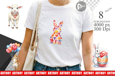 Sublimation Watercolor Easter Bunny Heart Love Art Sublimation artnoy 