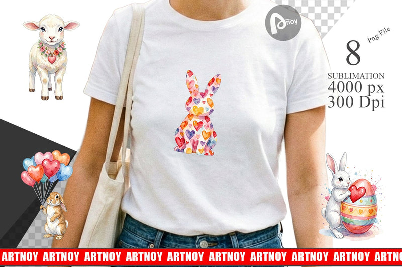 Sublimation Watercolor Easter Bunny Heart Love Art Sublimation artnoy 