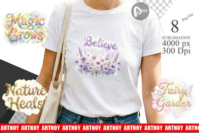Sublimation Watercolor Enchanted Magic Flower Quote Sublimation artnoy 