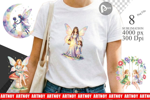 Sublimation Watercolor Fairy Mom And Baby Fantasy Sublimation artnoy 