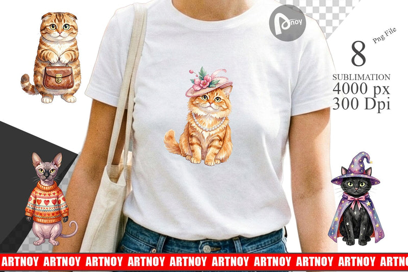 Sublimation Watercolor Fashionable Cat Mom Portraits Sublimation artnoy 