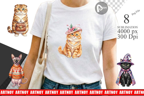 Sublimation Watercolor Fashionable Cat Mom Portraits Sublimation artnoy 