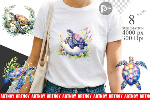 Sublimation Watercolor Floral Boho Sea Turtle Sublimation artnoy 