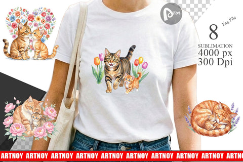Sublimation Watercolor Floral Cat Motherhood Art Sublimation artnoy 