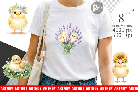 Sublimation Watercolor Floral Easter Chick Art Sublimation artnoy 