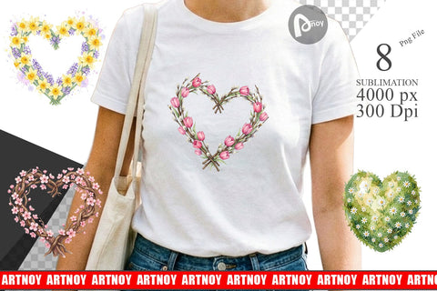 Sublimation Watercolor Floral Easter Heart Wreath Sublimation artnoy 