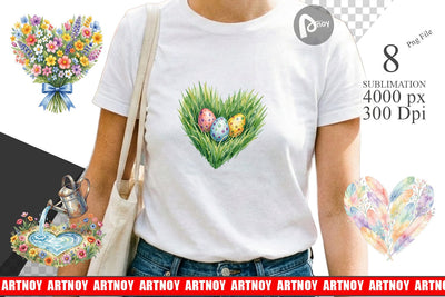 Sublimation Watercolor Floral Easter Heart Wreath Sublimation artnoy 