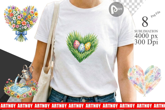 Sublimation Watercolor Floral Easter Heart Wreath Sublimation artnoy 
