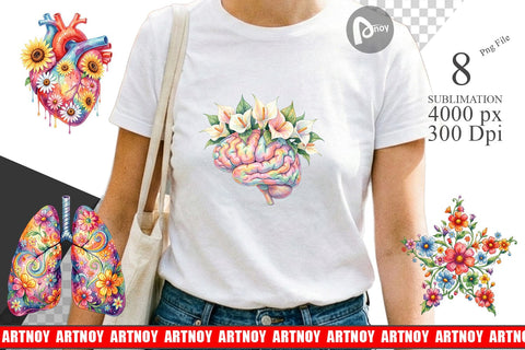 Sublimation Watercolor Floral Retro Medical Anatomy Sublimation artnoy 